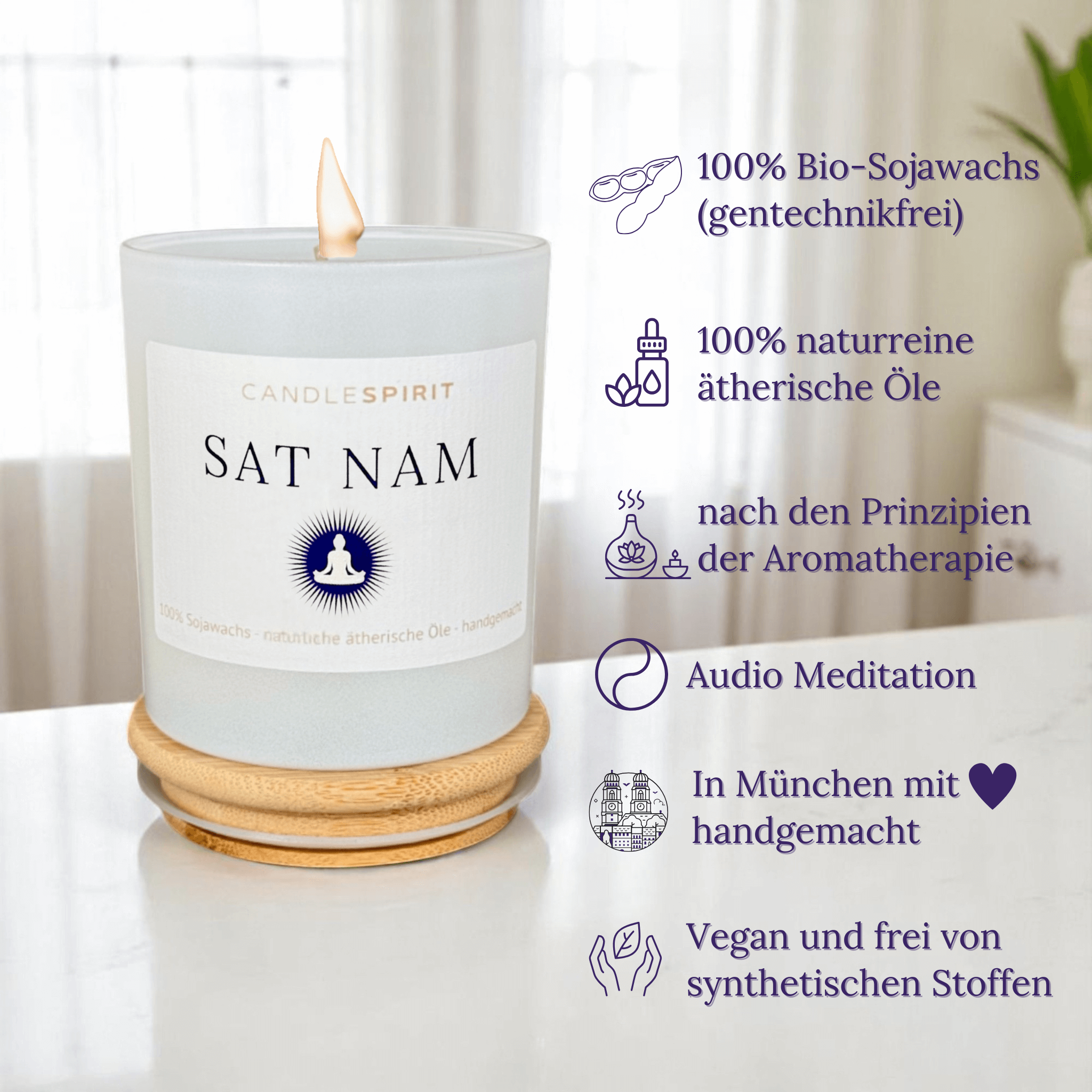 "SAT NAM" | Duftkerze mit ätherischen Ölen & Audio-Meditation