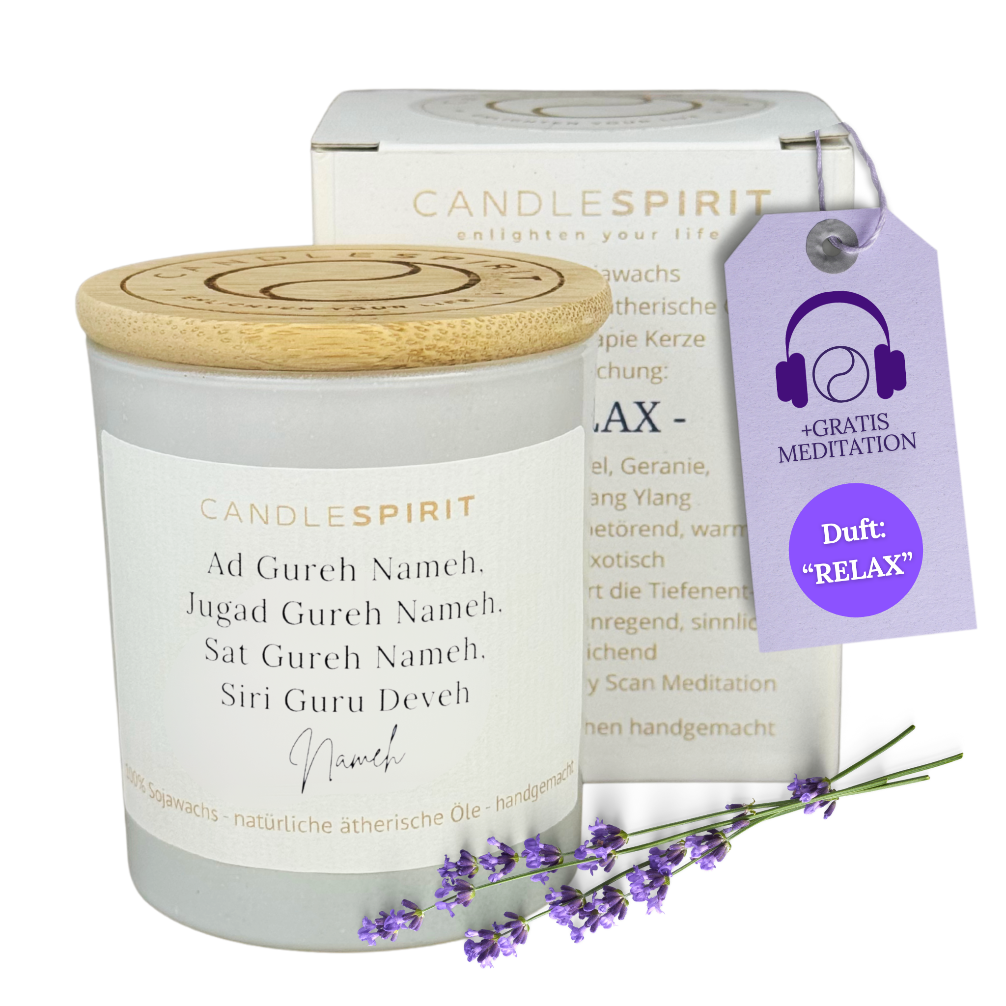 "Ad Gureh Nameh, Jugad Gureh Nameh, Sat Gureh Nameh, Siri Guru Deveh Nameh" | Duftkerze mit ätherischen Ölen & Audio-Meditation