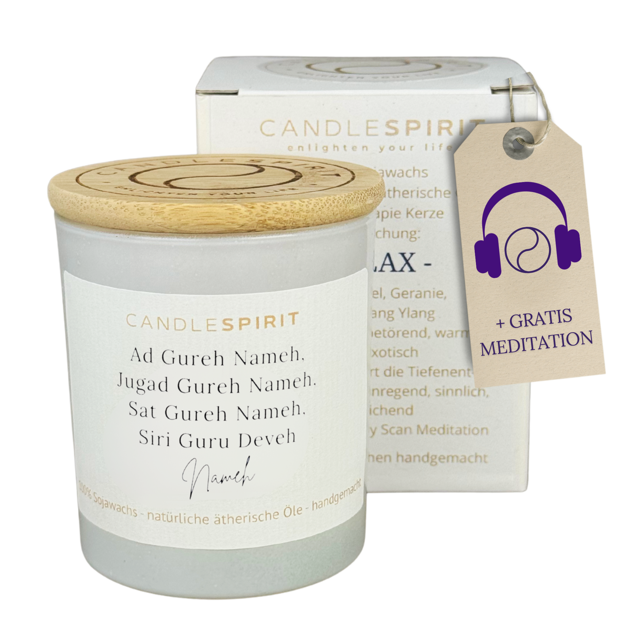 "Ad Gureh Nameh, Jugad Gureh Nameh, Sat Gureh Nameh, Siri Guru Deveh Nameh" | Duftkerze mit ätherischen Ölen & Audio-Meditation