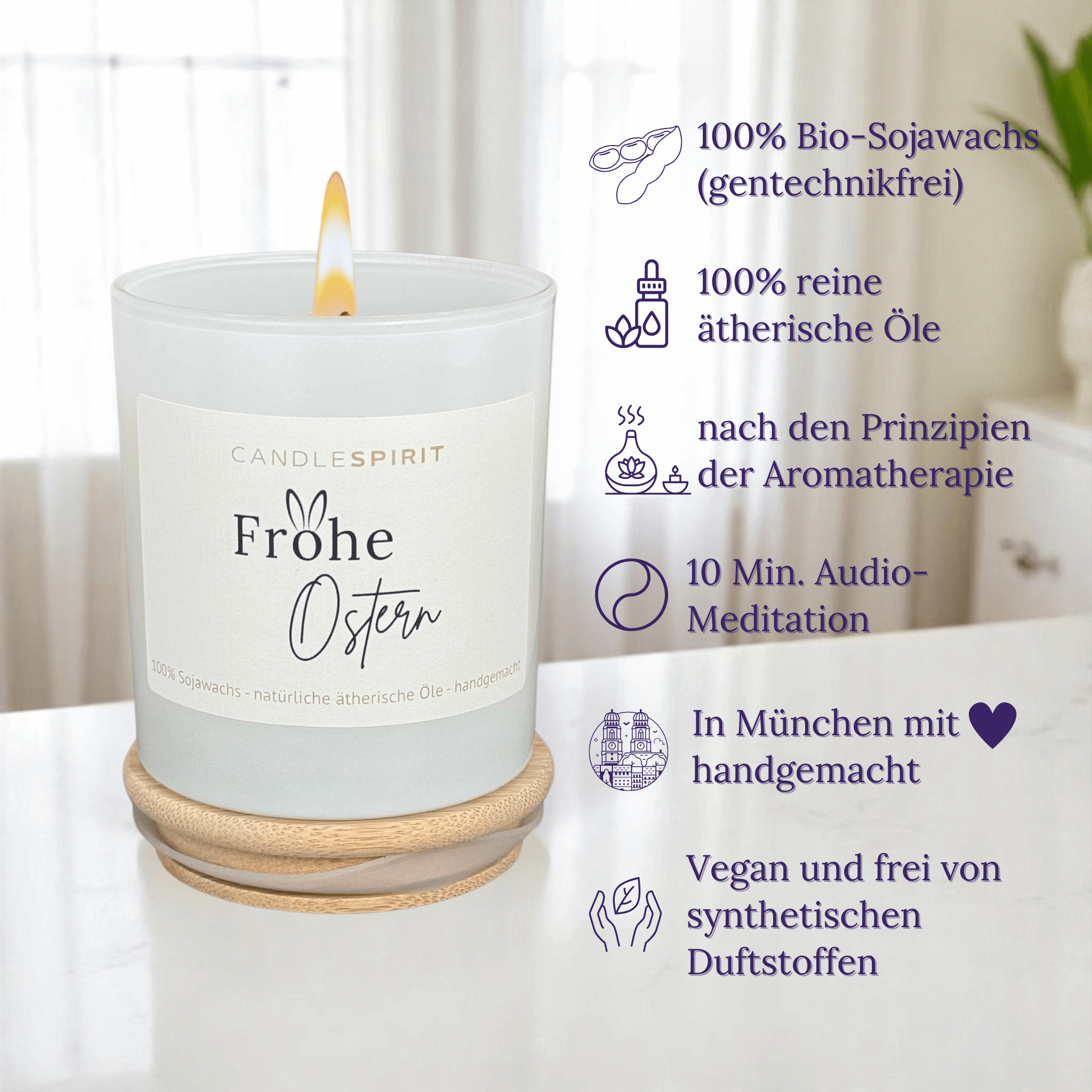 "Frohe Ostern" Duftkerze mit dem Duft für gute Laune & Audio-Meditation