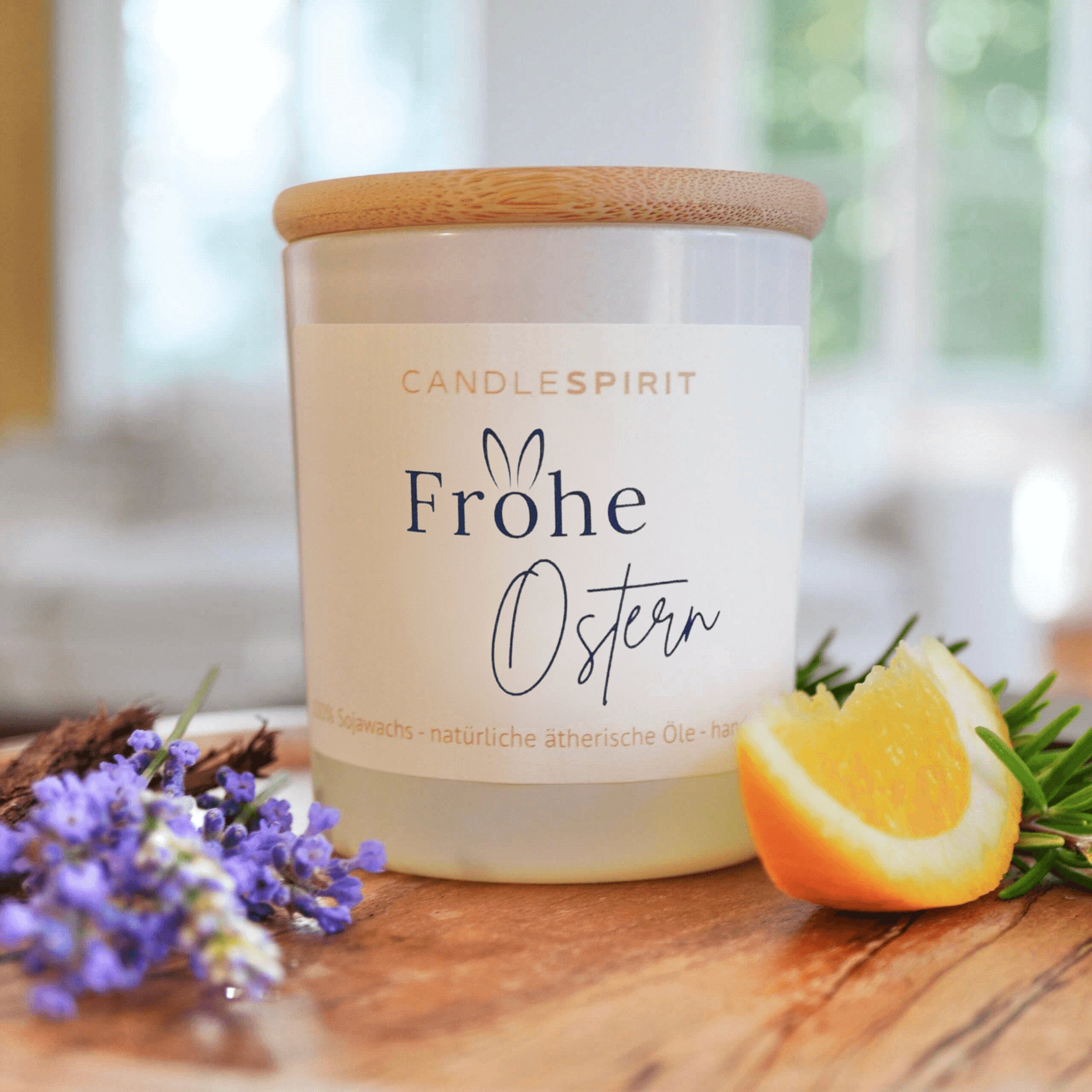 "Frohe Ostern" Duftkerze mit dem Duft für gute Laune & Audio-Meditation