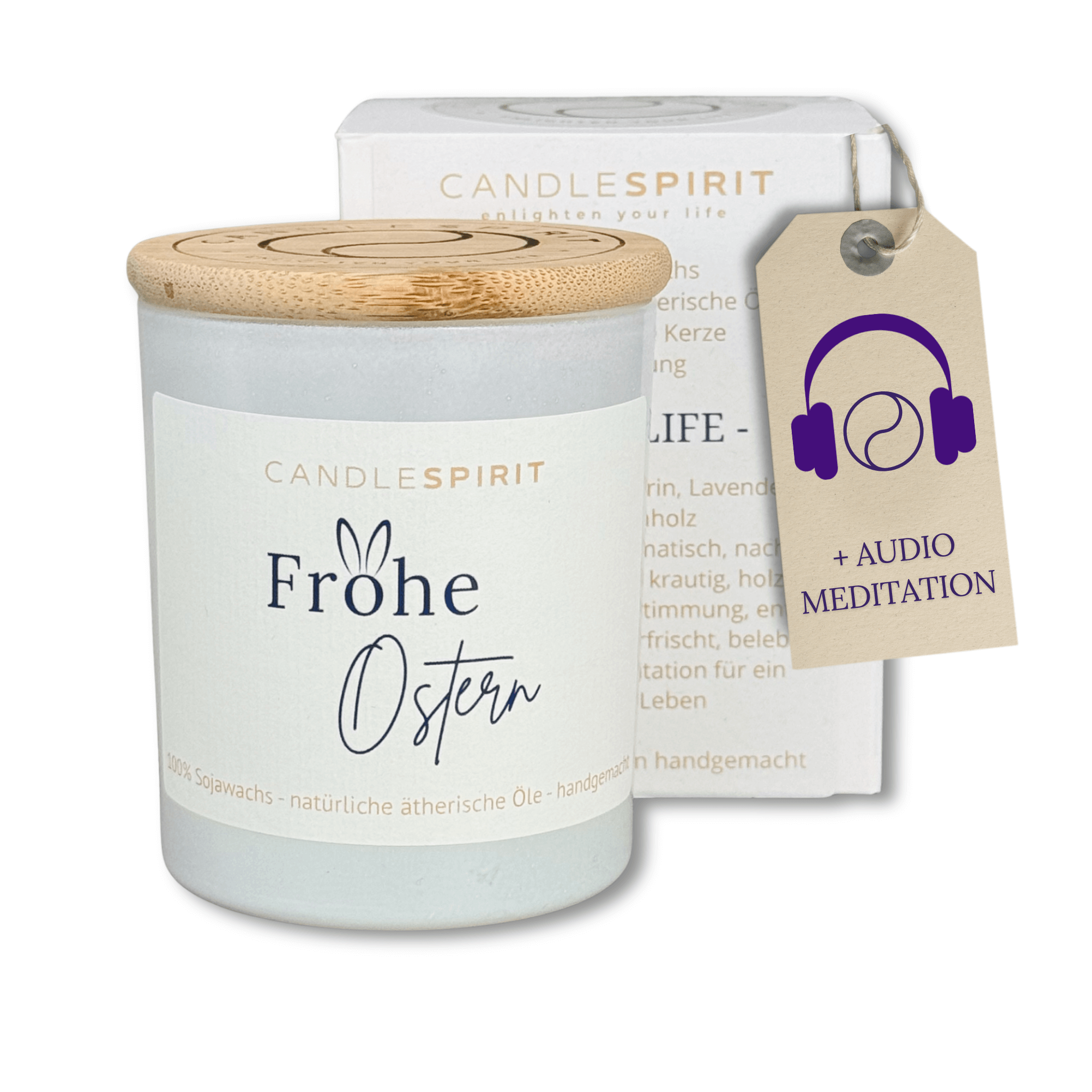 "Frohe Ostern" Duftkerze mit dem Duft für gute Laune & Audio-Meditation