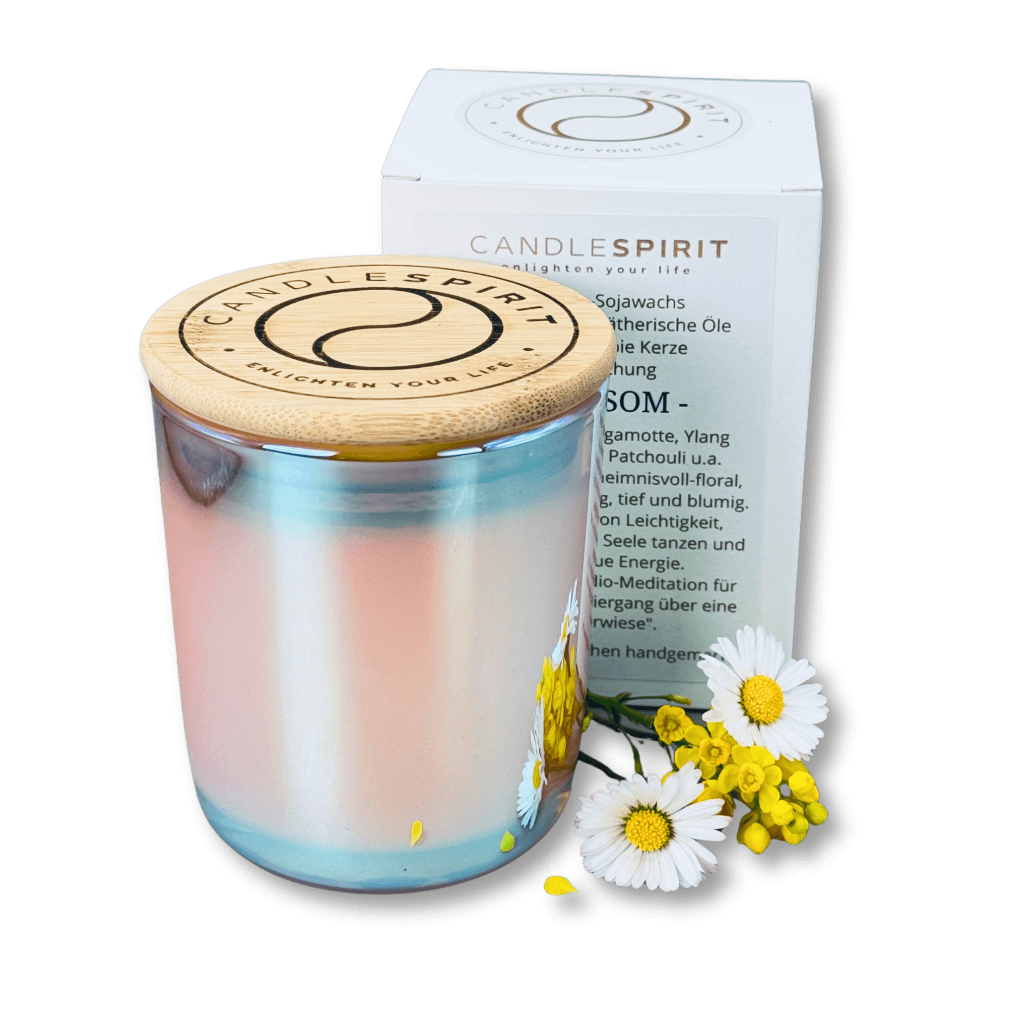 Duftkerze "Shine-BLOSSOM" riecht geheimnisvoll-floral & Audio-Meditation | ca. 45h Brenndauer