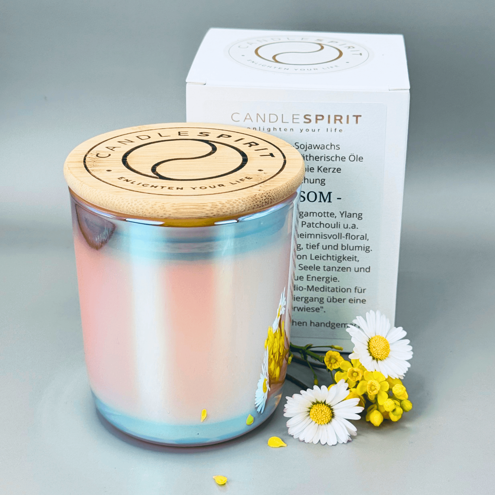 Duftkerze "Shine-BLOSSOM" riecht geheimnisvoll-floral & Audio-Meditation | ca. 45h Brenndauer