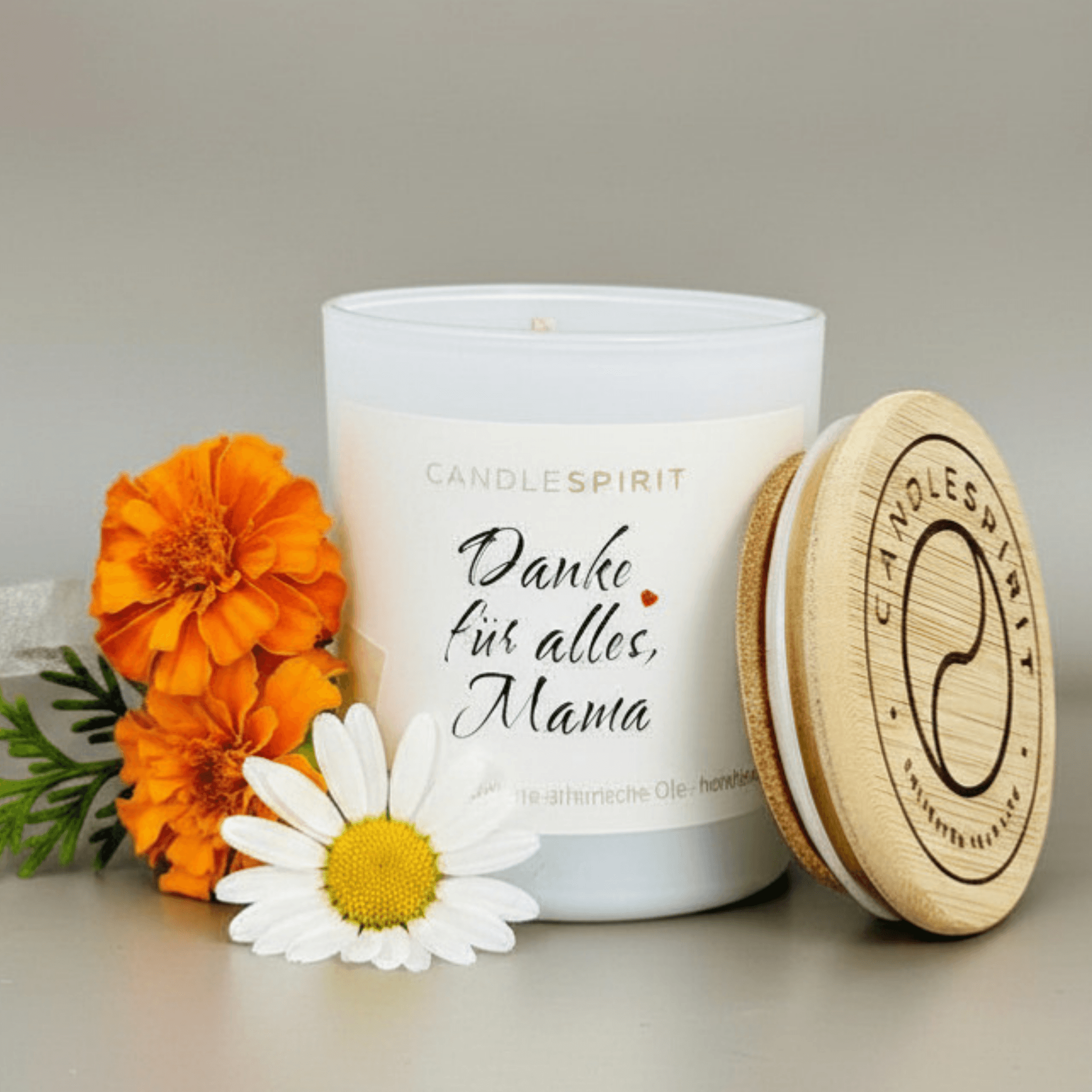 Duftkerze "Danke für alles, Mama" aus Bio-Sojawachs & reinen ätherischen & 10Min. Auszeit