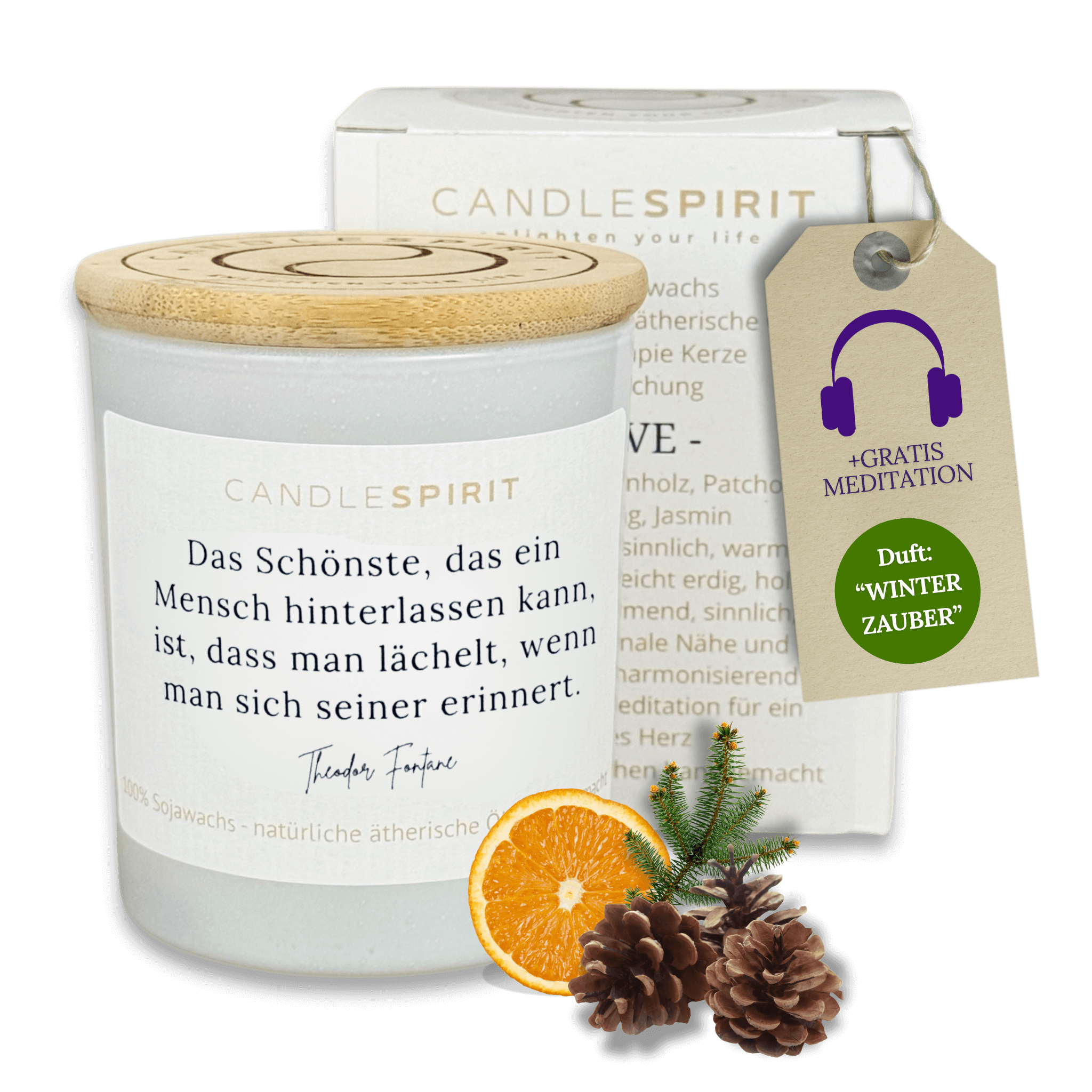 "Das Schönste, das ein Mensch hinterlassen kann, ist, dass man lächelt, wenn man sich seiner erinnert. Theodor Fontane" | Aromatherapie Kerze mit Meditation