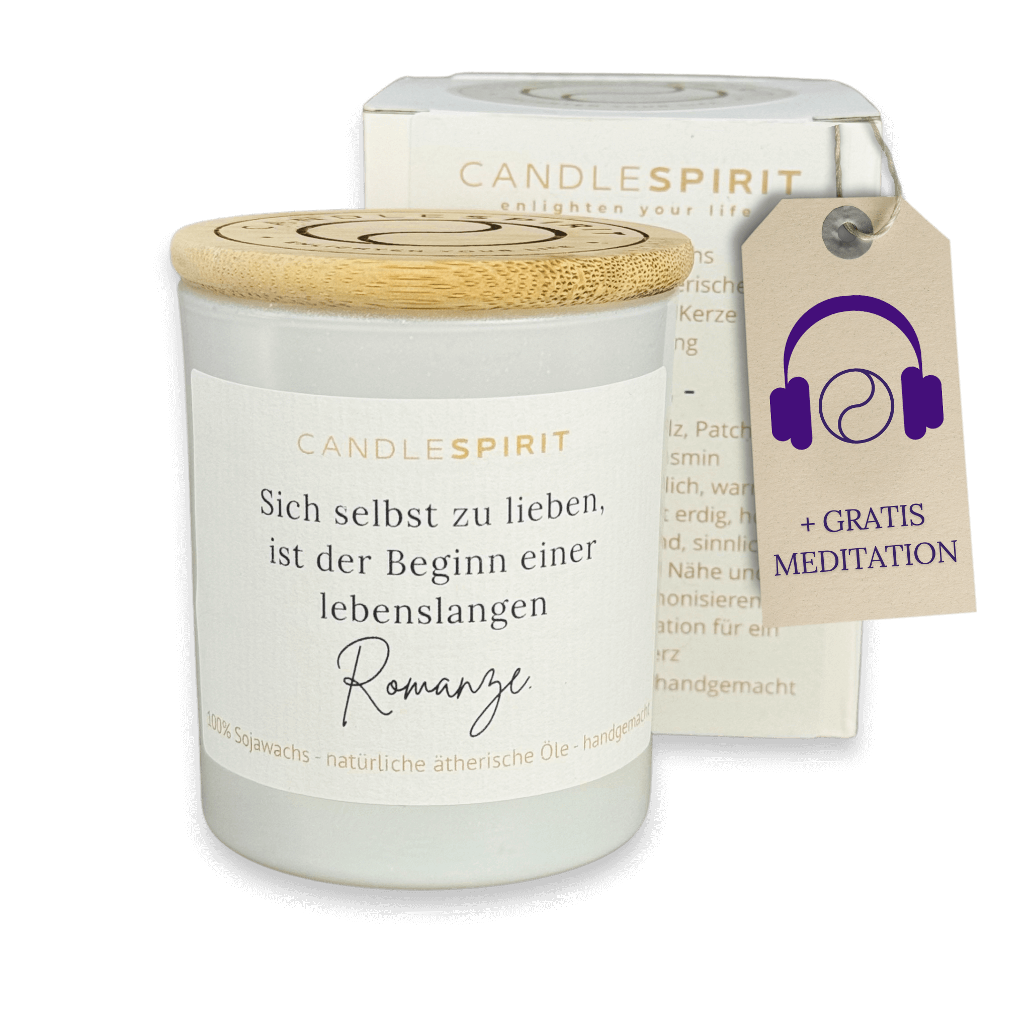 "Sich selbst zu lieben ist der Beginn einer lebenslangen Romanze." | Duftkerze mit ätherischen Ölen & Audio-Meditation