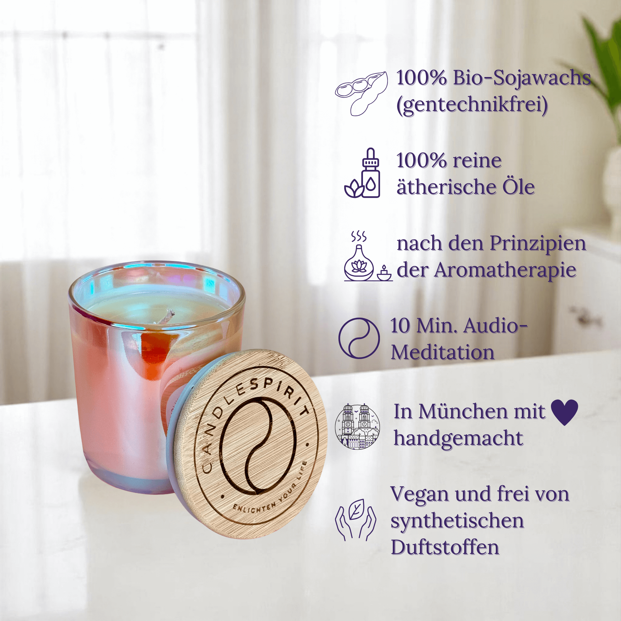 Duftkerze "Shine" mit ätherischen Ölen Orange & Rosmarin & Audio-Meditation | ca. 45h Brenndauer