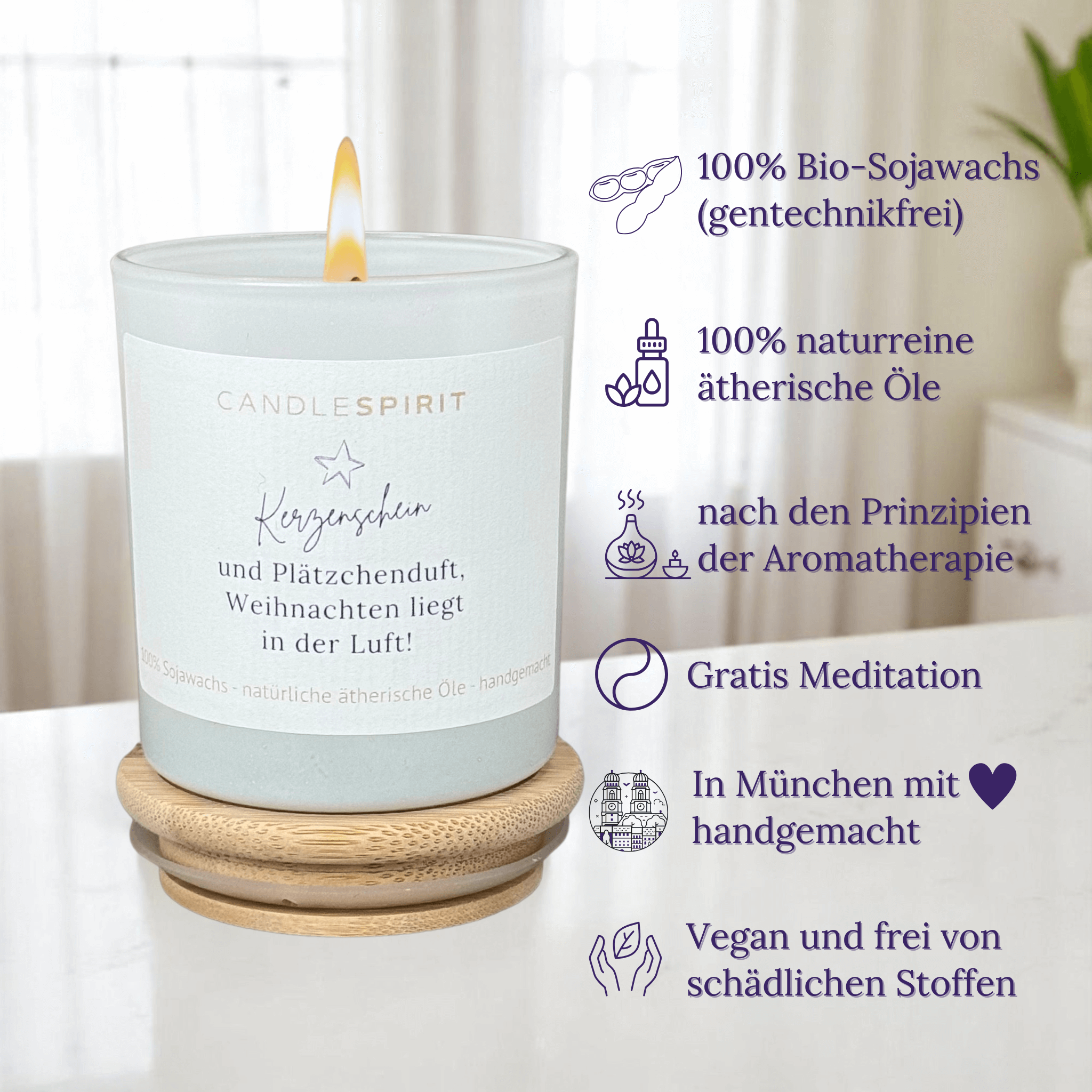 "Kerzenschein und Plätzchenduft, Weihnachten liegt in der Luft" | WINTERZAUBER Duftkerze mit ätherischen Ölen & Audio-Meditation