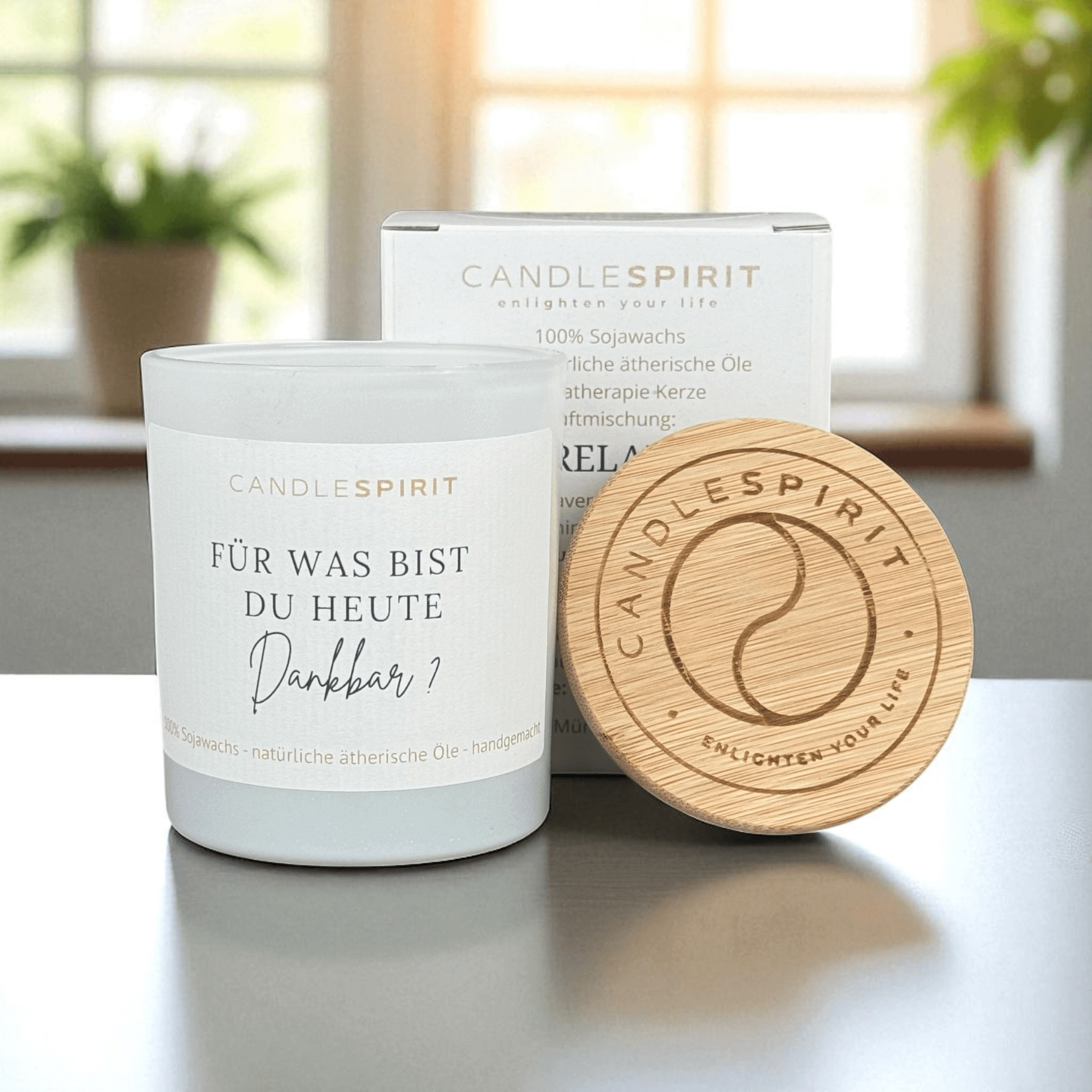 "Für was bist du heute dankbar?" | Aromatherapie Duftkerze &  Gratis Meditation | Bio-Sojawachs