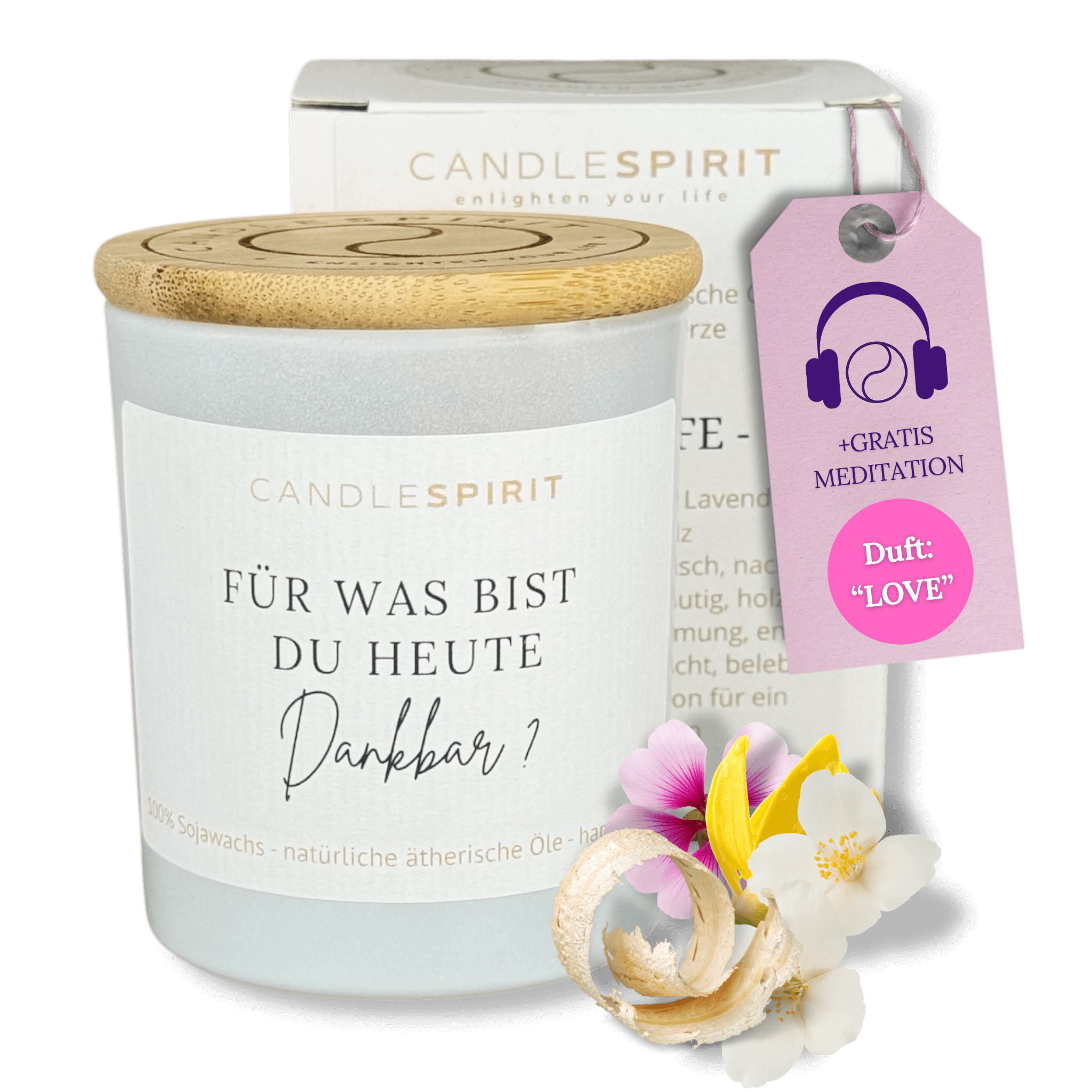 "Für was bist du heute dankbar?" | Aromatherapie Duftkerze &  Gratis Meditation | Bio-Sojawachs