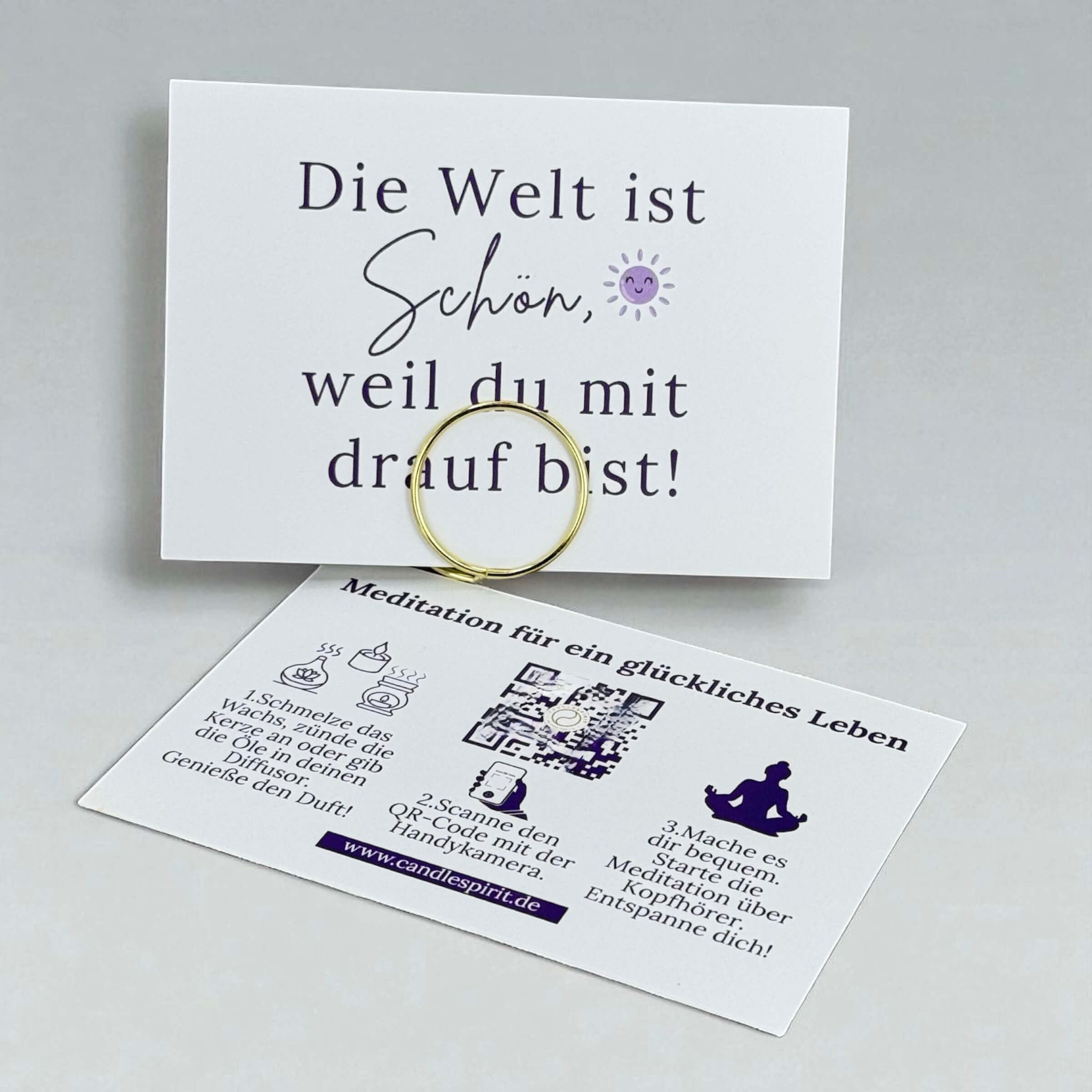 Grusskarte "Die Welt ist schön, weil du mit drauf bist!" & Meditation für Lebensfreude