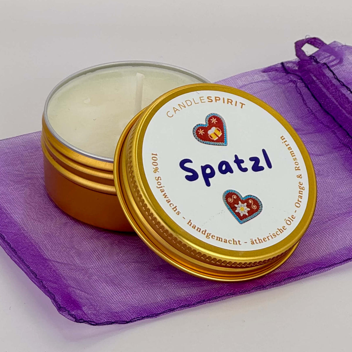 Reise-Audio-Kerze "Spatzl" 50ml mit Wiesn-Playlist