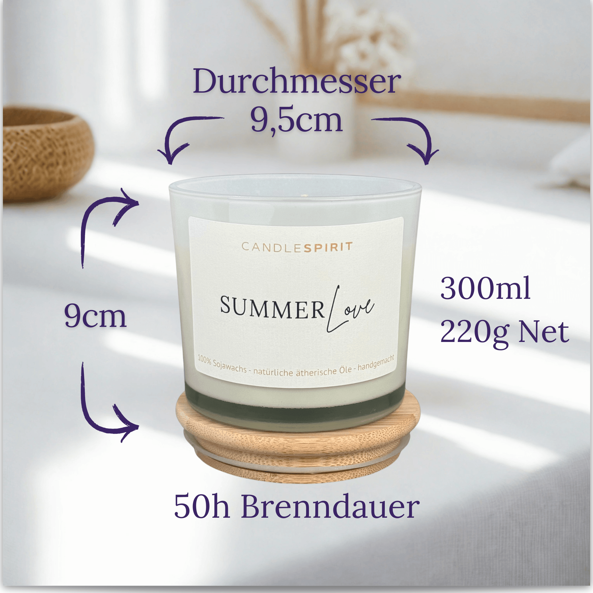 Duftkerze "SUMMERLOVE" mit natürlichem Citronella & Lemongras | Bio-Sojawachs | 50h Brenndauer