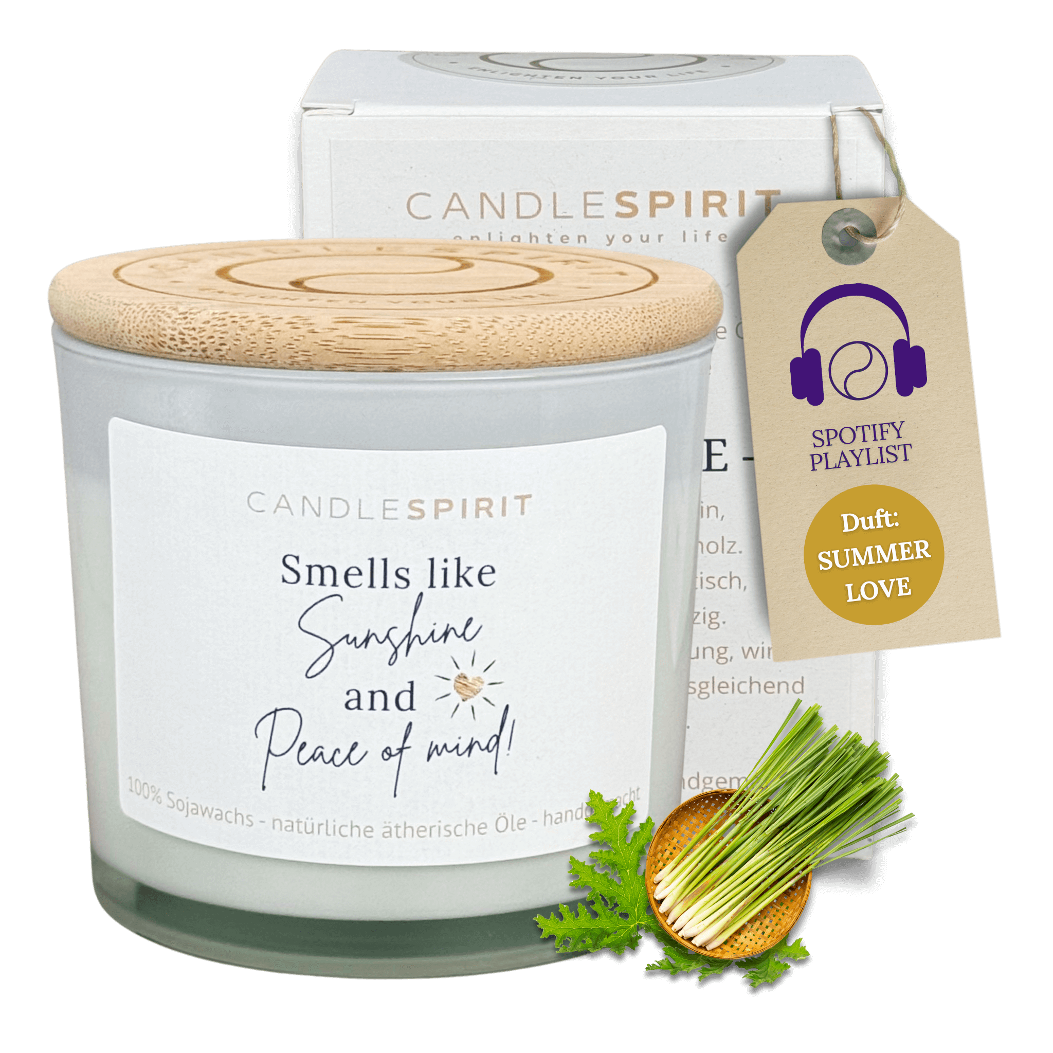 "Smells like Sunshine and Peace of Mind" | Outdoor Aromatherapie Duftkerze | Duft "SUMMERLOVE" aus Citronella und Lemongrass | 50h