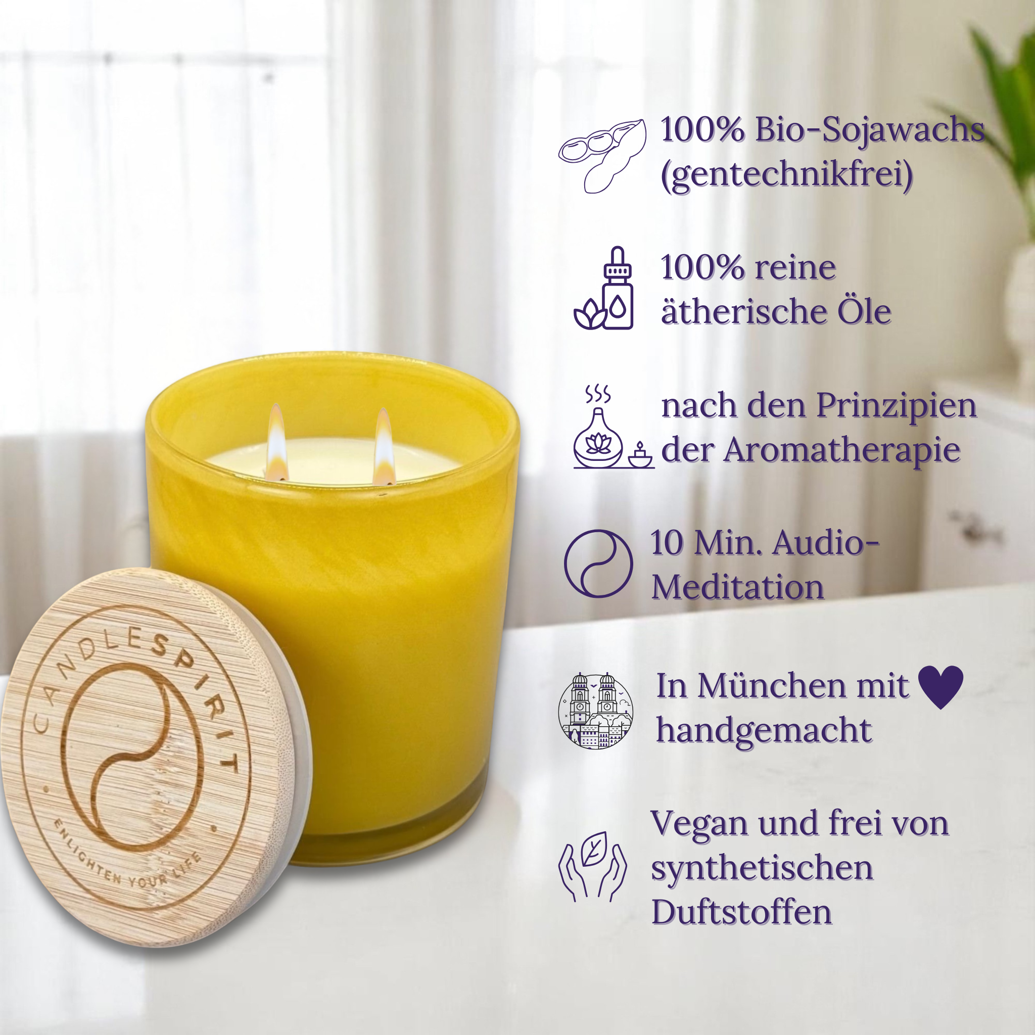 Extra große Duftkerze in Sonnengelb | Duft "JOY OF LIFE" | 360g Net | 80h Brennfreude