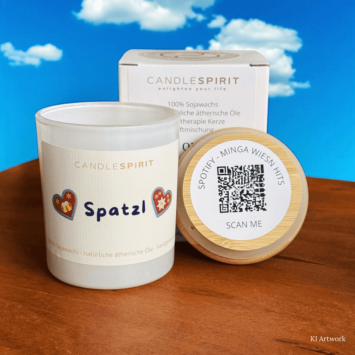 CANDLESPIRIT Audio-Kerze Spatzl QR Code. AI Artwork 2