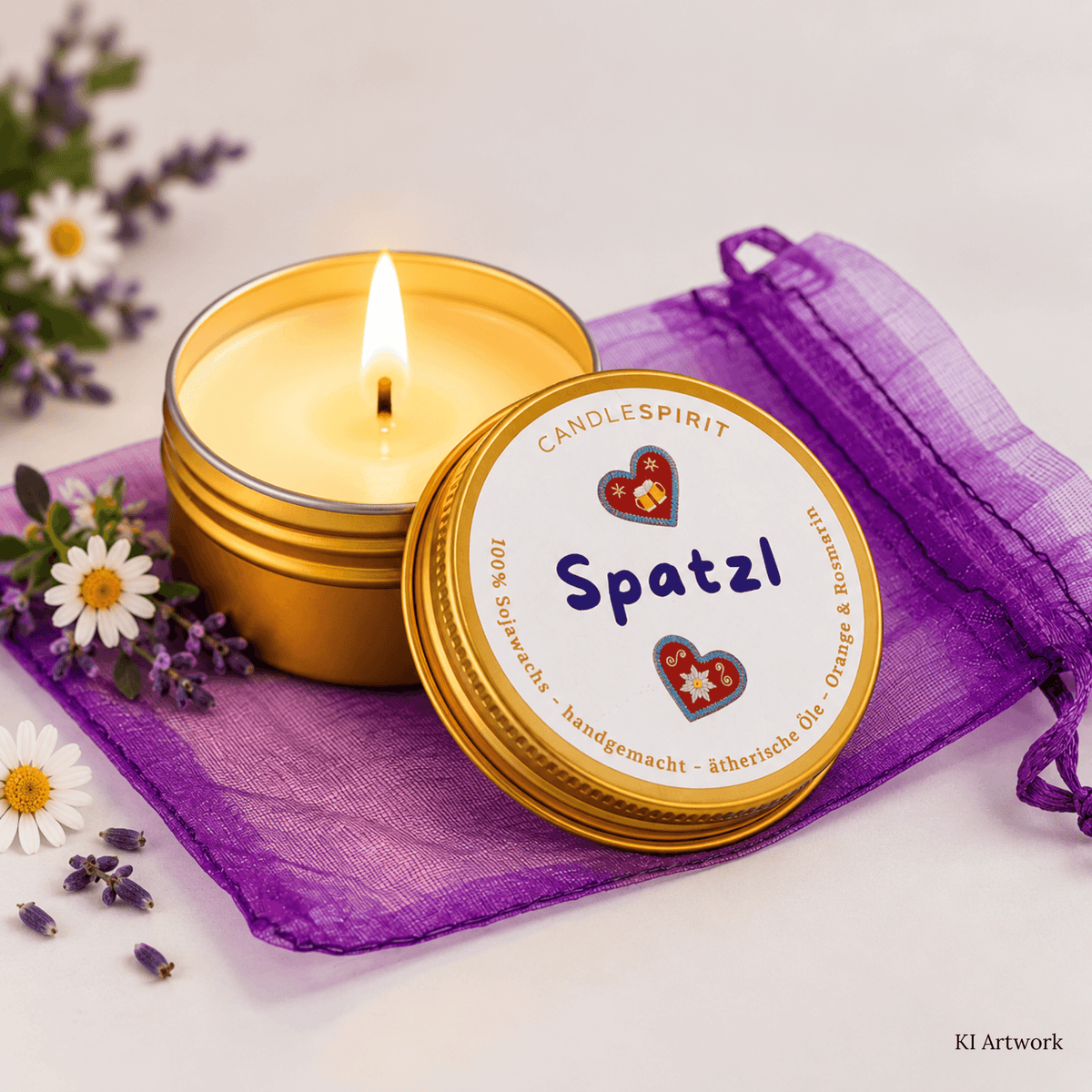 CANDLESPIRIT Reise-Audio-Kerze Spatzl AI Artwork