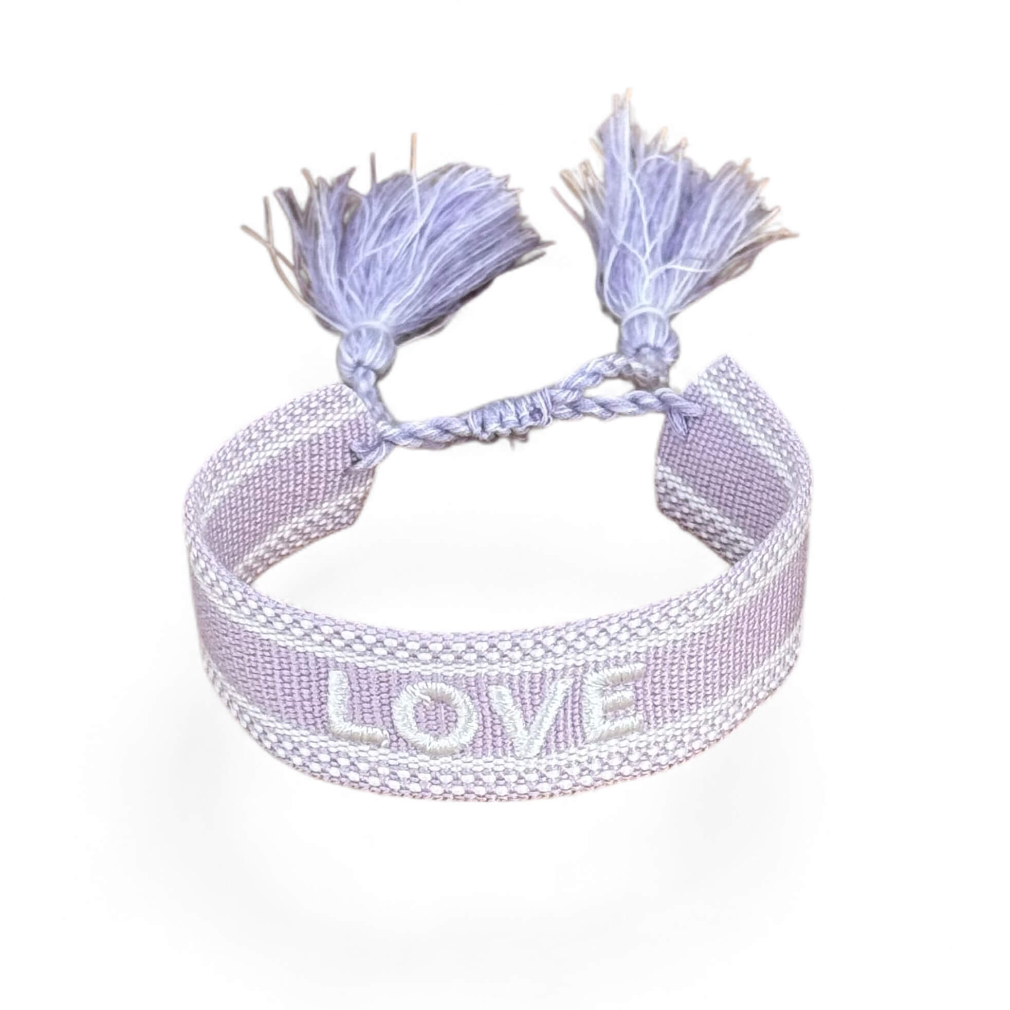 Festival Armband LOVE lila mit weißem Schriftzug