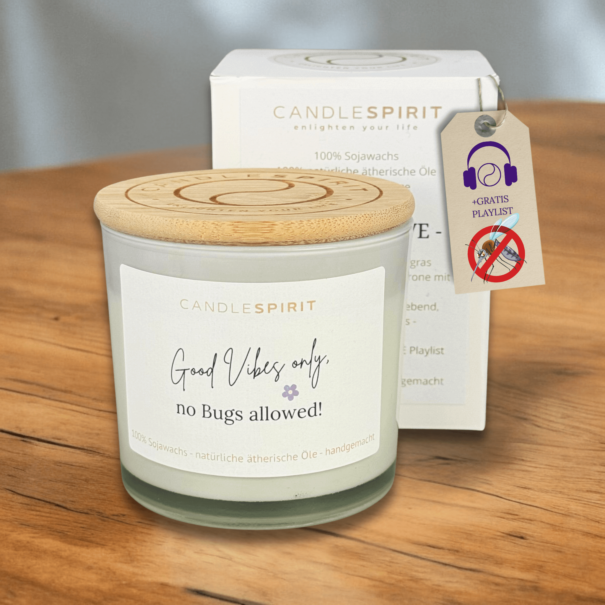 "Good Vibes only, no Bugs allowed!" | Outdoor Aromatherapie Duftkerze | Duft "SUMMERLOVE" aus Citronella und Lemongrass | 50h