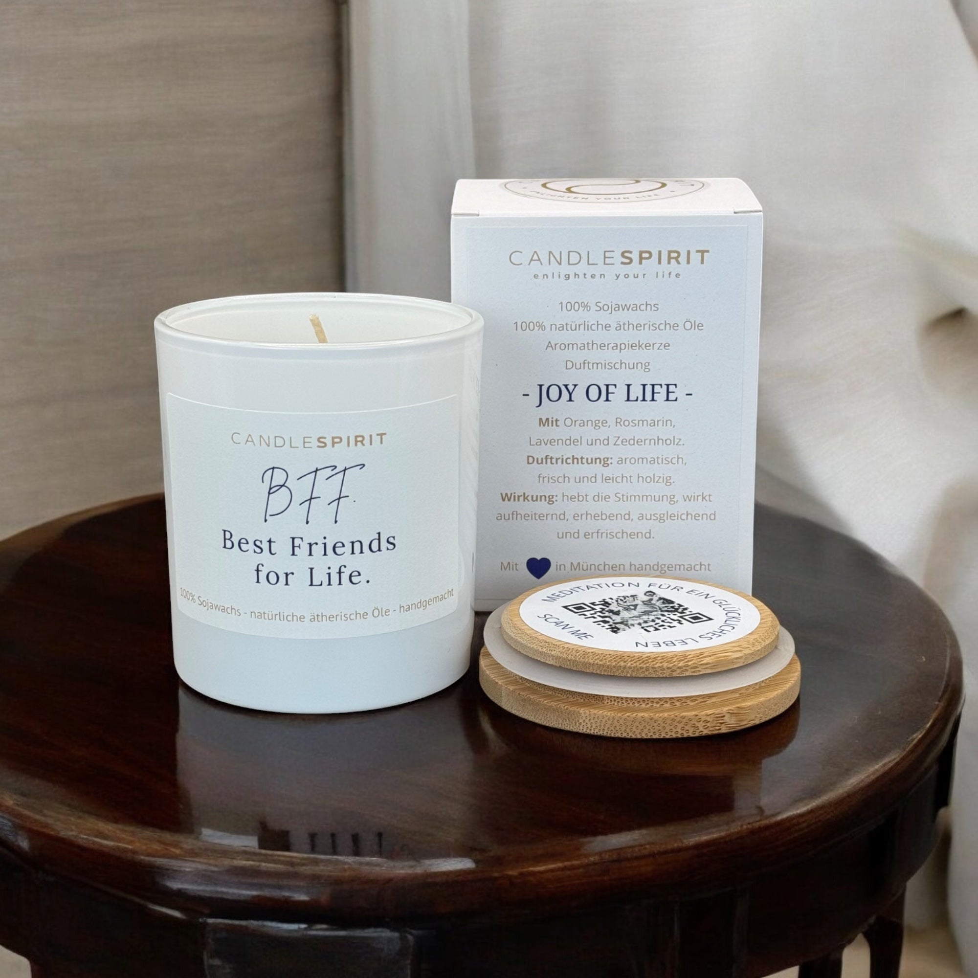 OUTLET - limitierte Edition: Aromatherapie Duftkerze | Duft RELAX | Zitat: "BFF...." | Bio-Sojawachs | Gratis Meditation