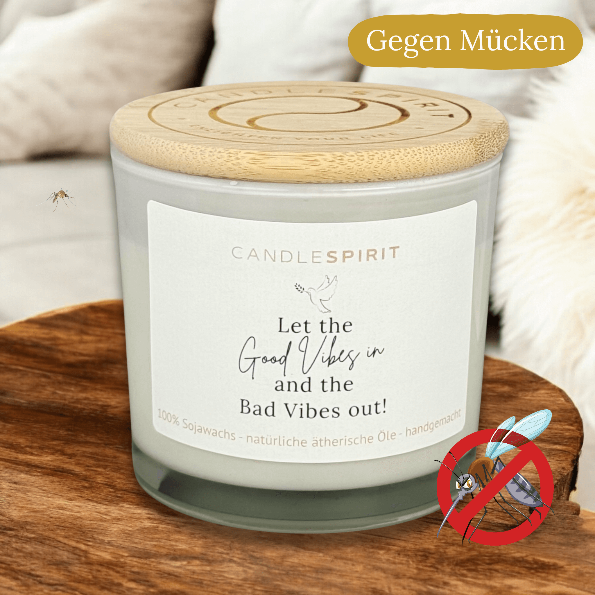 "Let the Good Vibes in and the Bad Vibes out!" | Outdoor Aromatherapie Duftkerze | Duft "SUMMERLOVE" aus Citronella und Lemongrass | 50h