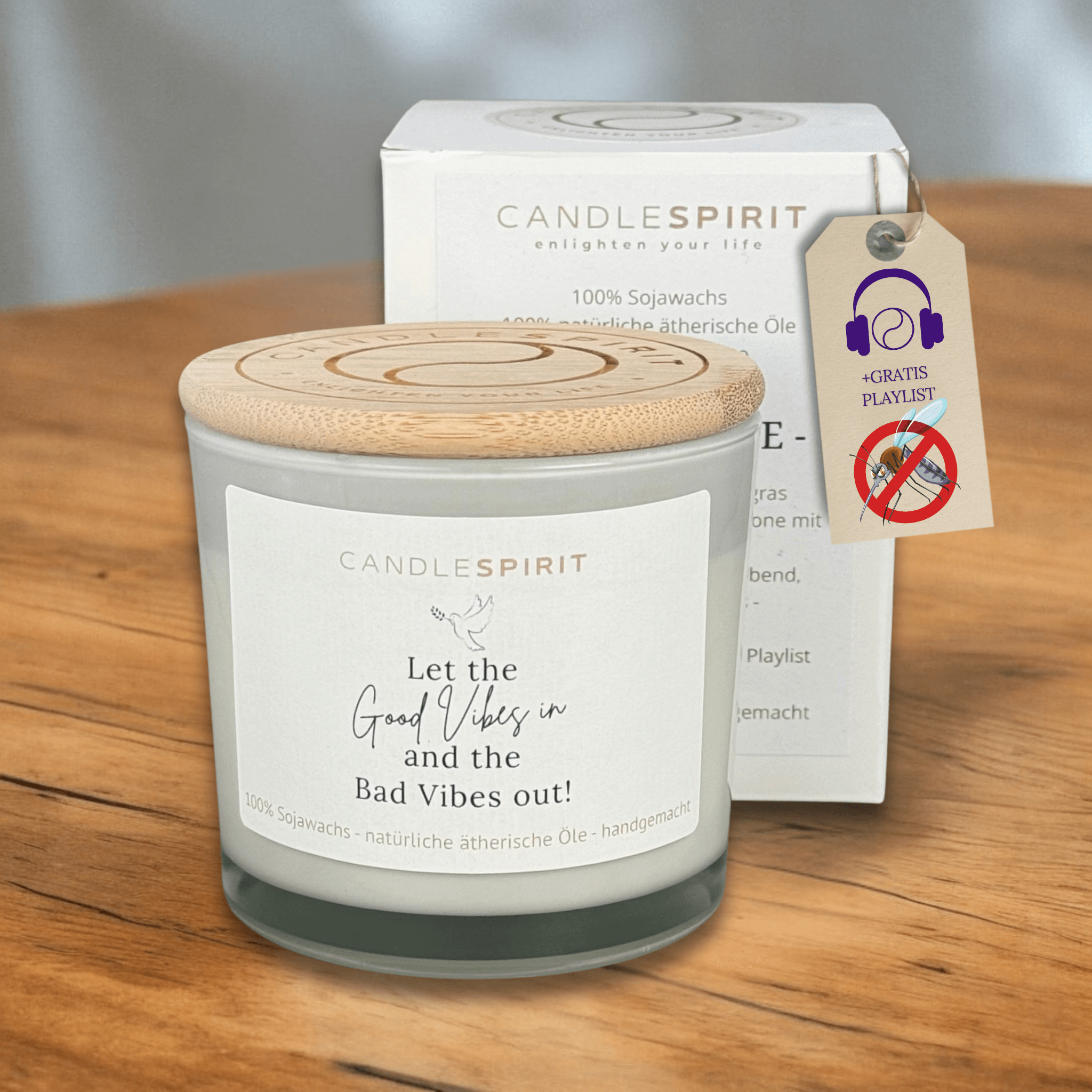 "Let the Good Vibes in and the Bad Vibes out!" | Outdoor Aromatherapie Duftkerze | Duft "SUMMERLOVE" aus Citronella und Lemongrass | 50h