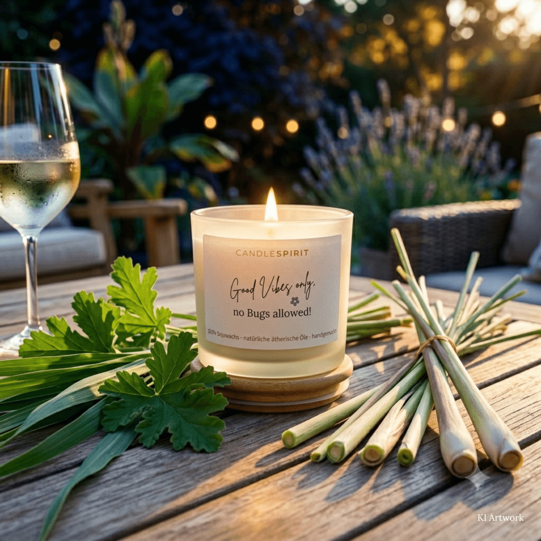 Duftkerze "Good Vibes only, no Bugs allowed!" Duft "SUMMERLOVE" aus Citronella & Lemongras | 50h