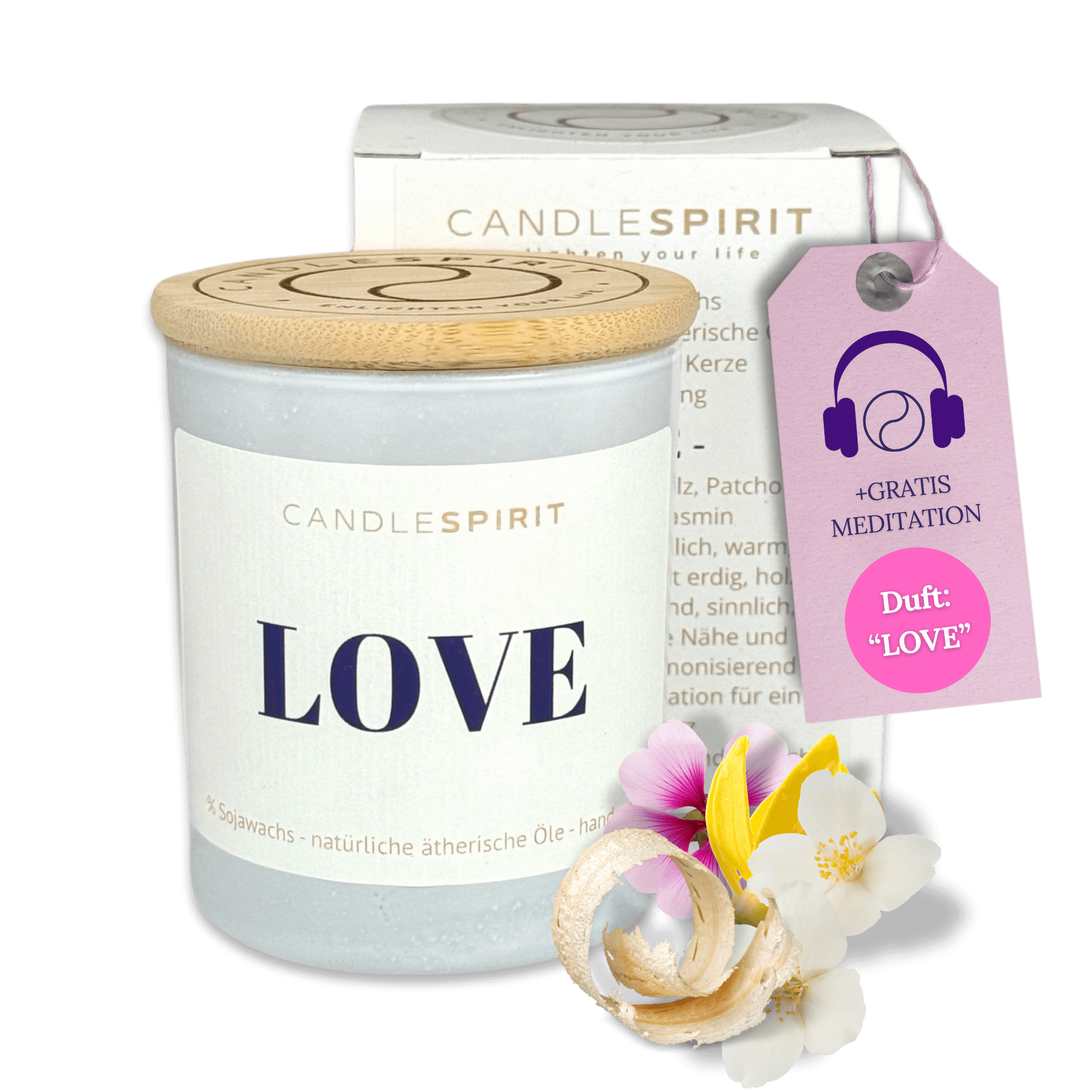 "LOVE" | Duftkerze mit ätherischen Ölen & Audio-Meditation