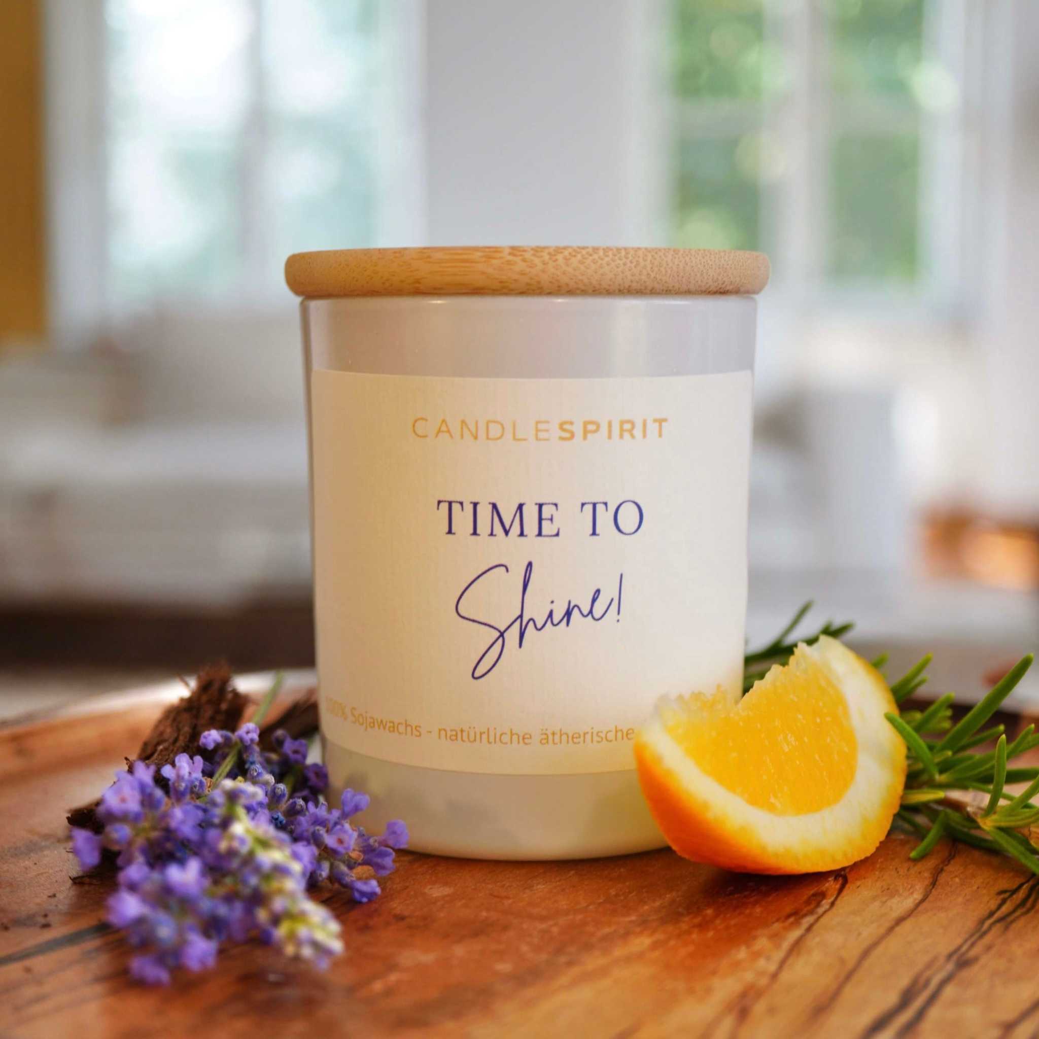 Duftkerze "Time to Shine!" mit reinen ätherischen Öle & Audio-Meditation Duft für Lebensfreude
