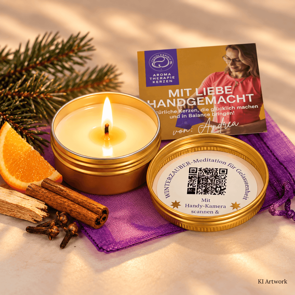 Audio-Duftkerze "TIME FOR MIRACLES" in Reisegröße | Duft WINTERZAUBER ätherische Öle & Audio-Meditation 50ml